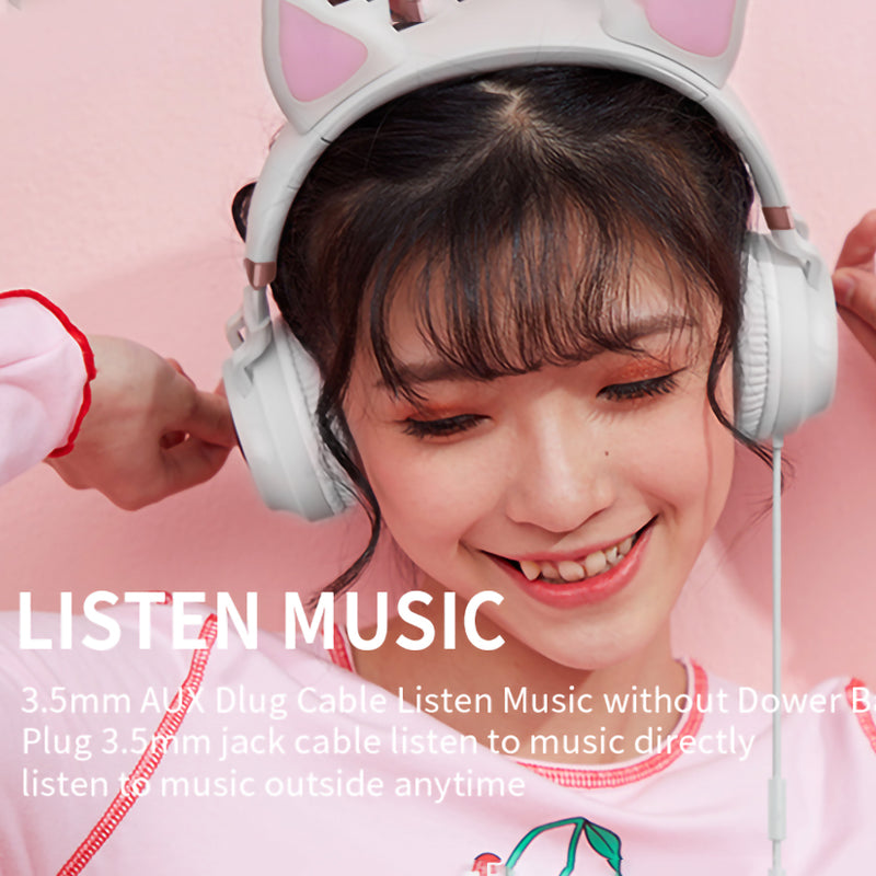 FINGERTIME Cute Cat Ear Wired Headphone Music Stereo Headset with Microphone Adult Girls Kids Headset Gift FINGERTIME Cute Cat Ear Wired Headphone Music Stereo Headset with Microphone Adult Girls Kids Headset Gift